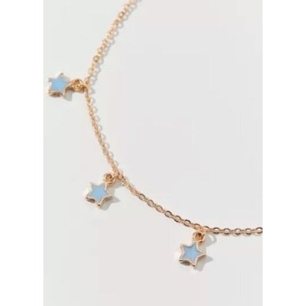 Urban Outfitters Enamel Icon Charm Necklace Blue Stars 16"